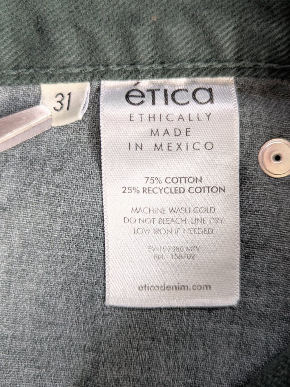 NWT Etica Rhea Denim Pants Straight Leg High Rise Size 31 Dark Green - Picture 13 of 13